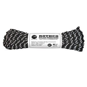 ROTHCO Šňůra PARACORD nylon 550LB 30m 4mm ČERNÁ s refelxními nitkami Barva: Černá