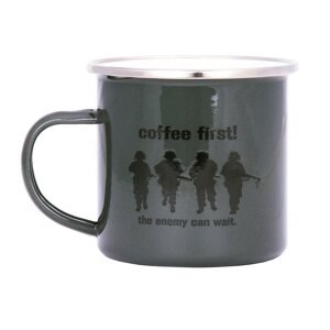 FOSCO Hrnek COFFEE FIRST! smaltovaný 300 ml ZELENÝ Barva: Zelená