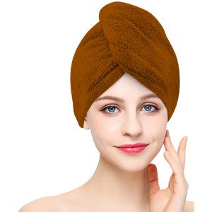 Chanar s.r.o Rychleschnoucí froté turban na vlasy, hnědý