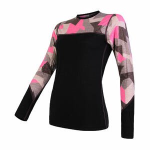 SENSOR MERINO IMPRESS dámské triko dl.rukáv černá/růžová camo Velikost: XL