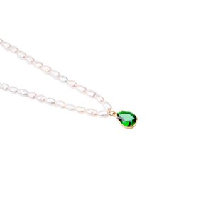 franco bene Perličkový náhrdelník s přívěskem zeleného kamene
