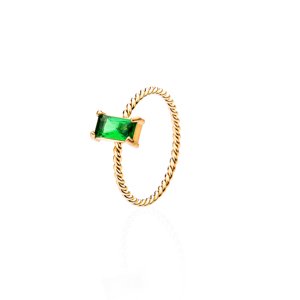 franco bene Diamond prsten se zeleným kamínkem (úzký) Velikost prstenu: 6 (52 mm)