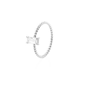 franco bene Diamond prsten s bílým kamínkem -stříbrný Velikost prstenu: 8 (60 mm)