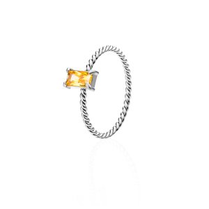 franco bene Diamond prsten se žlutým kamínkem - stříbrný Velikost prstenu: 6 (52 mm)