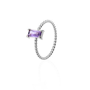 franco bene Diamond prsten s fialovým kamínkem - stříbrný Velikost prstenu: 6 (52 mm)