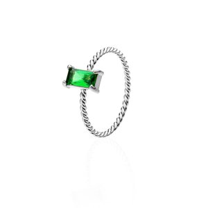 franco bene Diamond prsten se zeleným kamínkem - stříbrný Velikost prstenu: 6 (52 mm)