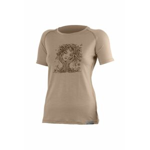 Lasting dámské merino triko s tiskem FLORA hnědé Velikost: M dámské triko