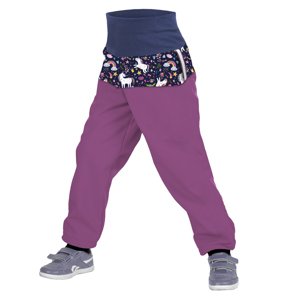 Unuo, Batolecí softshellové kalhoty s fleecem, Ostružinová, Jednorožci Velikost: 92/98 SLIM dětské kalhoty