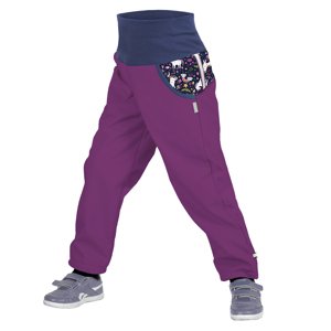 Unuo, Dětské softshellové kalhoty s fleecem, Ostružinová, Jednorožci Velikost: 98/104 dětské kalhoty