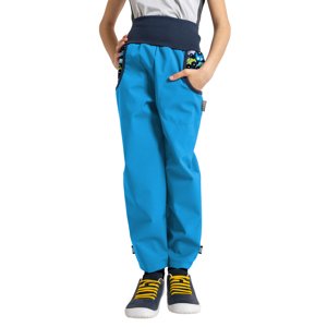 Unuo, Dětské softshellové kalhoty s fleecem Basic, Tyrkysová, Autíčka Velikost: 98/104