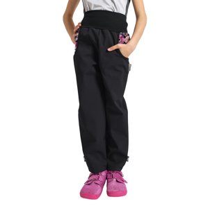 Unuo, Dětské softshellové kalhoty s fleecem Basic, Černá, Kouzelné květiny Velikost: 98/104